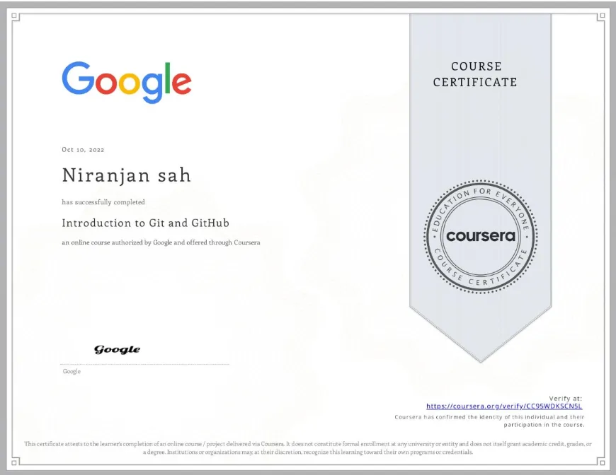 Introduction to Git and GitHub certificate